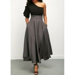 Elegant Black and Gray Maxi Skirt